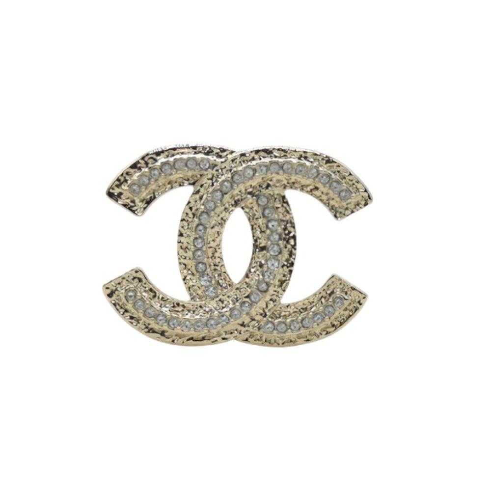 Chanel Gold CC Letter Princess Square Crystal Brooch